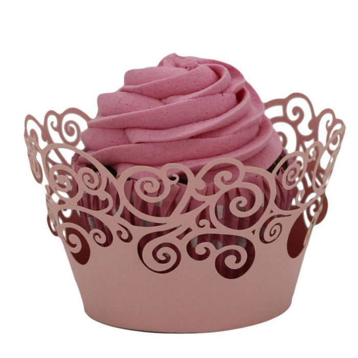 Set of 100 Lace Laser Cut Holders for Cupcakes and Muffins with Festive Design: light pink, purple cupcake, decorative, whims
