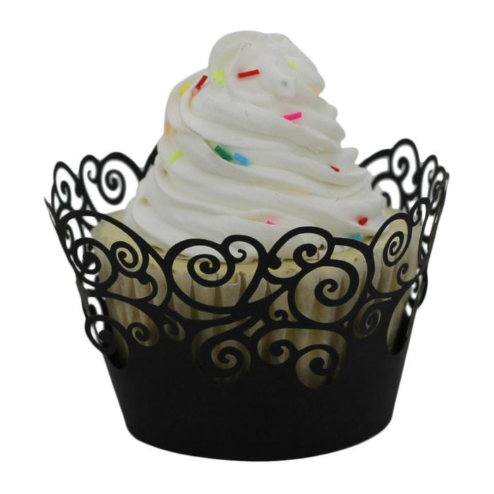 Set of 100 Lace Laser Cut Holders for Cupcakes and Muffins with Festive Design: light pink, purple cupcake, decorative, whims