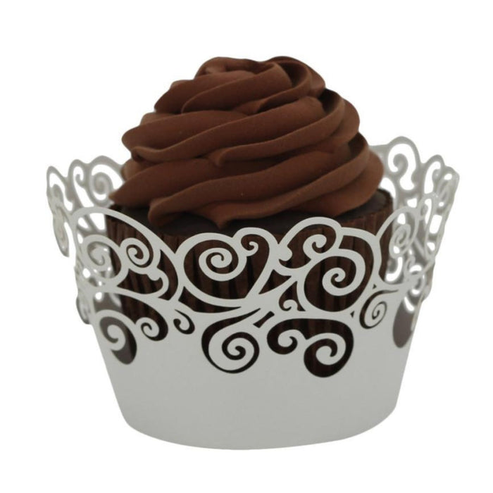 Set of 100 Lace Laser Cut Holders for Cupcakes and Muffins with Festive Design: light pink, purple cupcake, decorative, whims