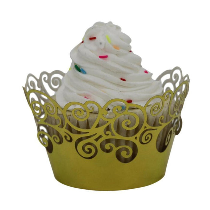 Set of 100 Lace Laser Cut Holders for Cupcakes and Muffins with Festive Design: light pink, purple cupcake, decorative, whims