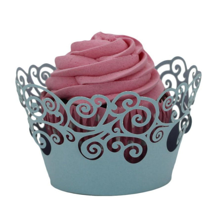 Set of 100 Lace Laser Cut Holders for Cupcakes and Muffins with Festive Design: light pink, purple cupcake, decorative, whims