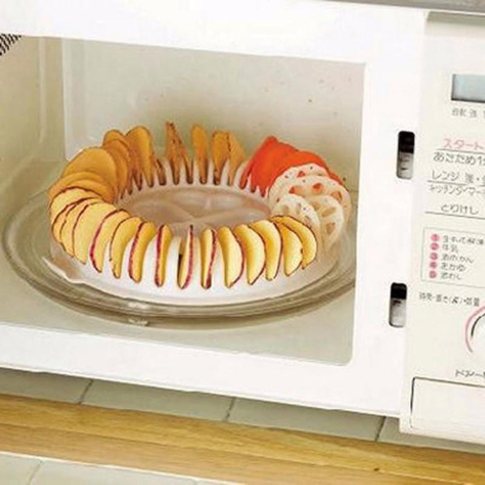 Set of 2 Microwaveable Potato Chip Makers, Convenient for Microwave Use: yellow, tan ring-shaped pastry/bread arrangement, re