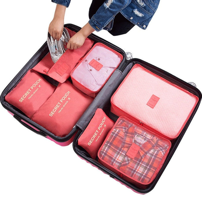 Set of 7 Luggage Packing Cubes: black, gray travel packing organizer set, minimal travel organizer style