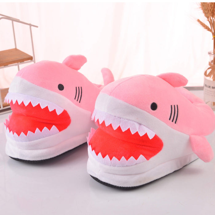 Shark Plush Slippers: Cute and Comfy!: pink, white pink shark, cartoon kawaii style