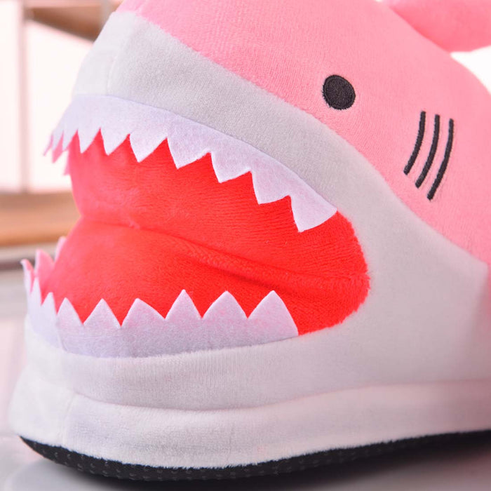 Shark Plush Slippers: Cute and Comfy!: pink, white pink shark, cartoon kawaii style