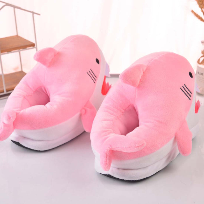 Shark Plush Slippers: Cute and Comfy!: pink, white pink shark, cartoon kawaii style