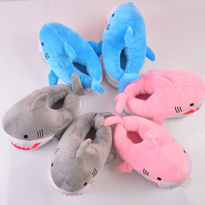 Shark Slippers: Comfortable and Cute: bright blue, white shark, cartoon kawaii style