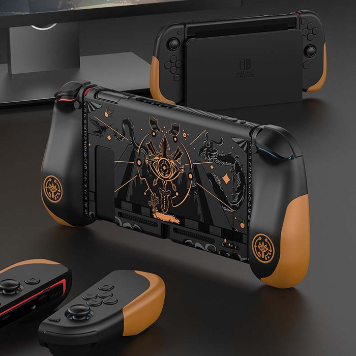 Sheikah Slate Switch Cover Case: black, dark gray stylized fantasy/occult graphic with a central eye motif, dark fantasy, gra