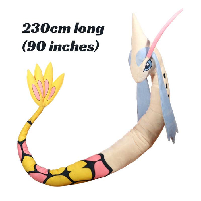 Shiny Milotic Plush Toy for Snuggling: cream, yellow long serpent-like fantasy creature, cartoon style