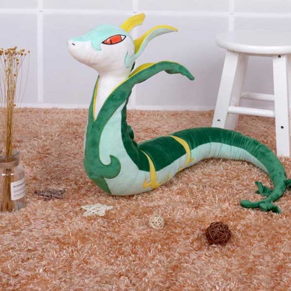 Shiny Milotic Plush Toy for Snuggling: cream, yellow long serpent-like fantasy creature, cartoon style