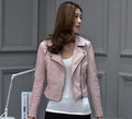 Short Pink Faux Leather Motorcycle Jacket for Women: light pink, silver jacket, biker moto style