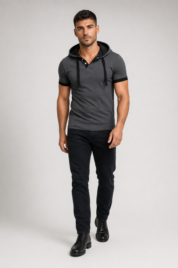 Short Sleeve Hooded Tee for Men Dark Gray