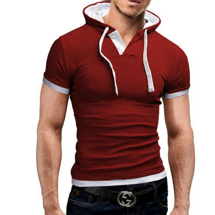 Short Sleeve Hooded Tee for Men: black, dark gray short-sleeve hooded shirt, minimal casual style