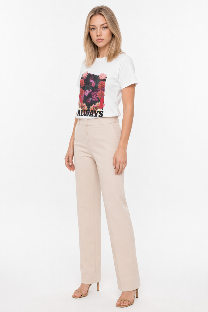 Short Sleeve Jersey Tee with a Floral Grunge Twist White