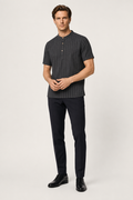 Short Sleeve Linen Striped Shirt for Men Black