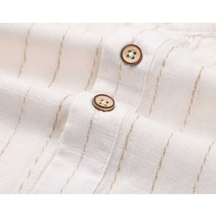 Short Sleeve Linen Striped Shirt for Men: dark blue, white short-sleeve pullover shirt, casual minimal style