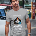 Short Sleeve T-Shirt for Men with a Space Theme: black, white space-themed sci-fi parody graphic with a spacecraft/helmet-lik