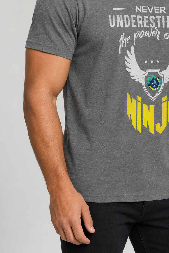 Short Sleeve T-Shirt with Yellow Ninja Emblem Deep Heather