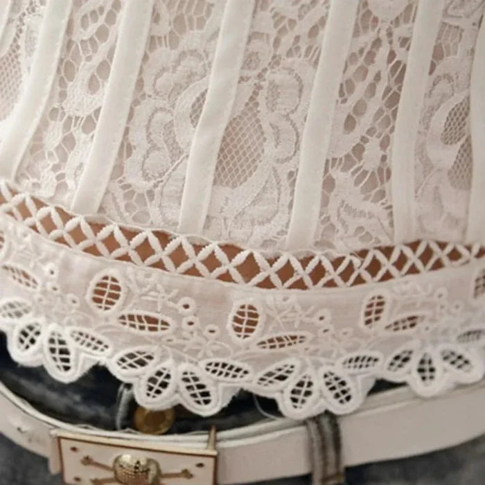 Short-Sleeved Lace Blouse for Women: white, cream women's lace blouse/top, feminine romantic style