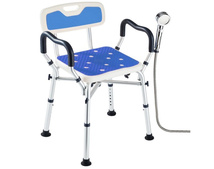 Shower Chair Elderly Shower Bath Stools Back&Arms Non Slip Adjustable Blue-248