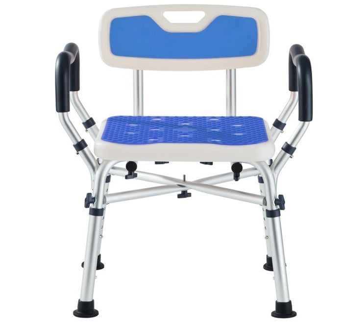 Shower Chair Elderly Shower Bath Stools Back&Arms Non Slip Adjustable Blue-248