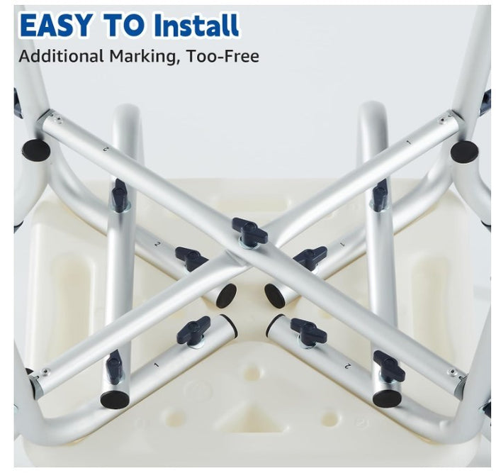 Shower Chair Elderly Shower Bath Stools Back&Arms Non Slip Adjustable Blue-248