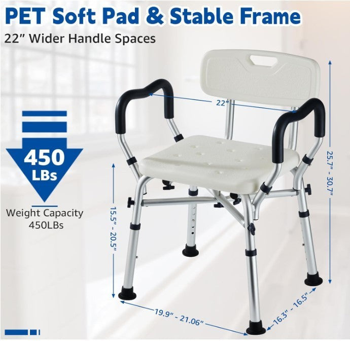 Shower Chair Elderly Shower Bath Stools with Back&Arms Non Slip Adjustable-247