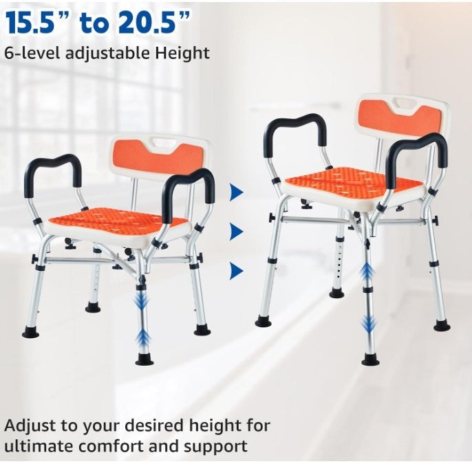 Shower Chair Elderly Shower Bath Stools with Back&Arms Non Slip Adjustable-247