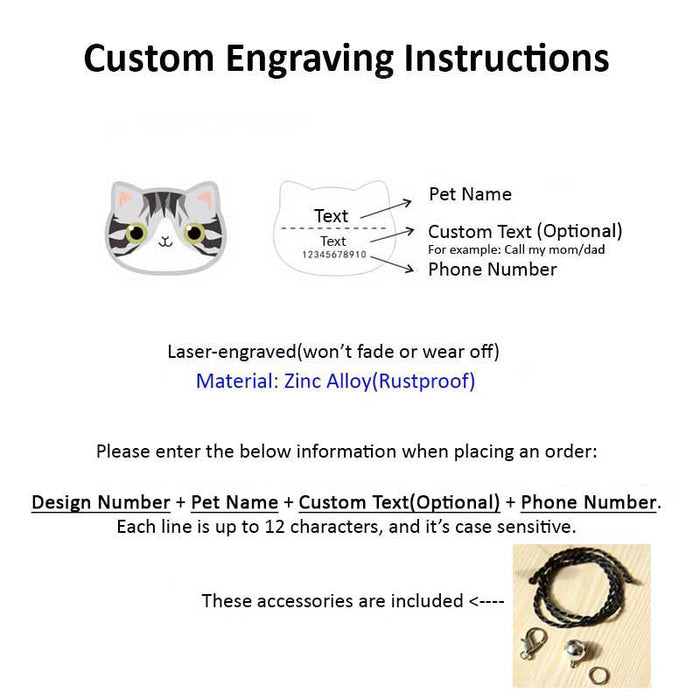 Siamese Cat ID Tags with Engraving: brown, cream cats, cartoon kawaii style