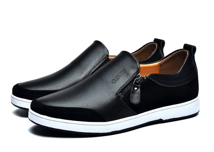 Side Zippered Men's Slip-On: tan/orange-brown, dark brown slip-on casual shoes, casual minimal style