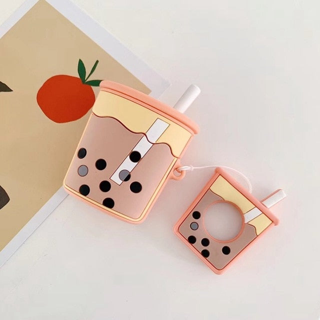 Silicone Airpods Case with Cartoon Design: white, orange fried egg theme, cute cartoon style