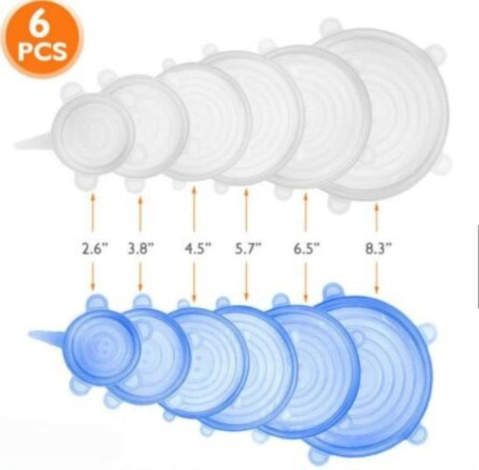Silicone Cover Set for Food Storage (6 Pieces): clear, white refrigerator food storage containers, minimal practical kitchen