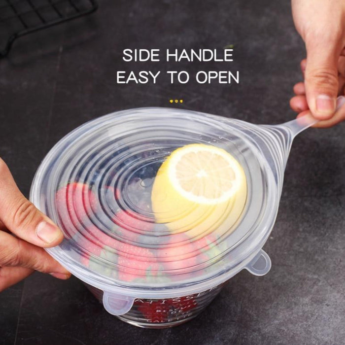 Silicone Cover Set for Food Storage (6 Pieces): clear, white refrigerator food storage containers, minimal practical kitchen