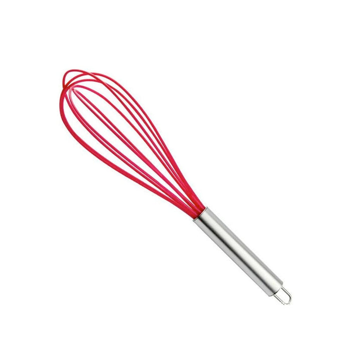 Silicone Egg Beater Set, 4 Piece Set with Non-Stick Feature: red, silver whisk, minimal style
