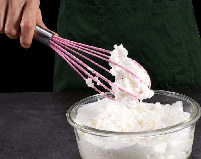 Silicone Egg Beater Set, 4 Piece Set with Non-Stick Feature: red, silver whisk, minimal style