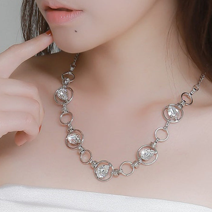Silver Crystal Necklace by Mika: silver, clear necklace, decorative, statement style