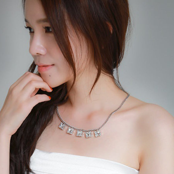 Silver Necklace with Crystal Accents: silver, clear necklace, delicate, elegant style