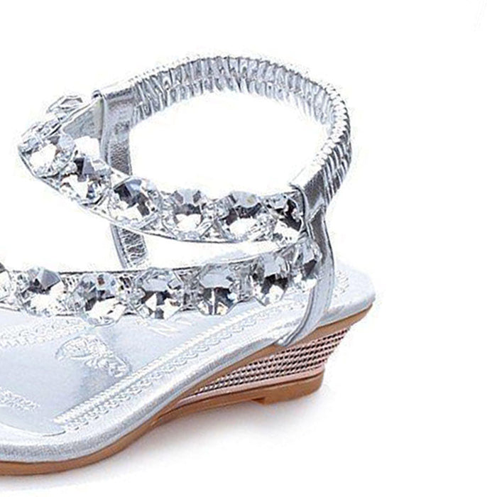 Silver Rhinestone Women's Slip-On Sandals: silver, clear sandal, dressy, embellished style