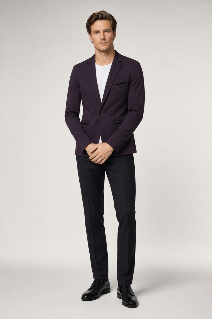 Single-Button Mens Smart Casual Jacket Purple