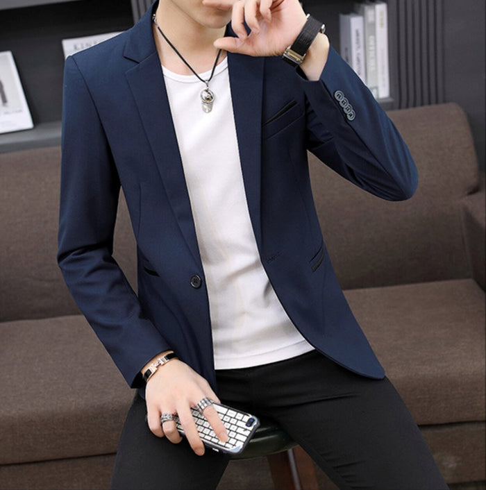 Single-Button Mens Smart Casual Jacket: dark burgundy-purple, black blazer jacket, minimal tailored style