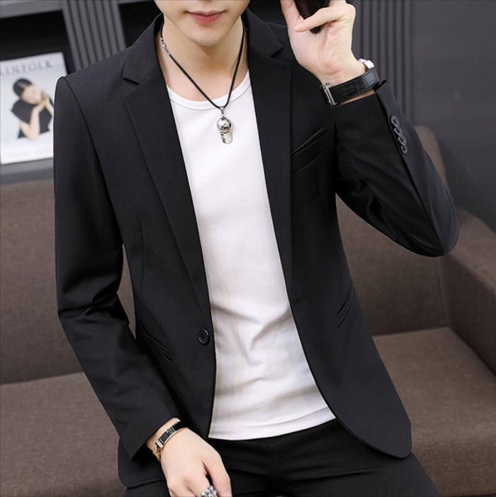 Single-Button Mens Smart Casual Jacket: dark burgundy-purple, black blazer jacket, minimal tailored style
