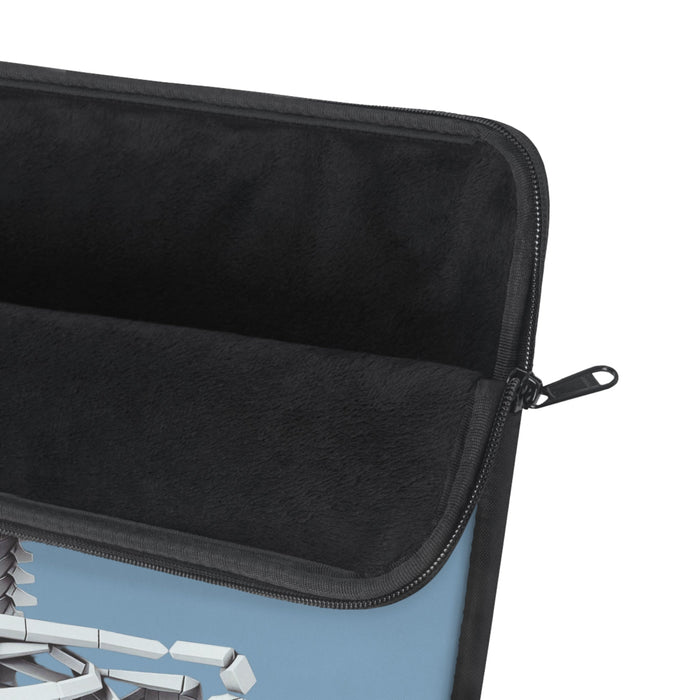 Skeletal Sipster Laptop Cover: blue, white skeleton drinking through a straw, cartoon illustration style