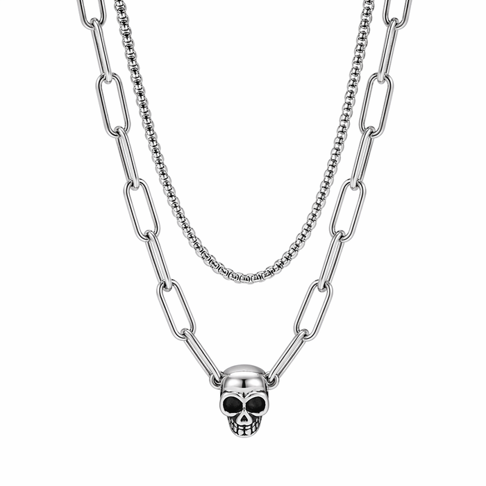 Skull Layered Choker Chain Necklace for a Distinctive, Multilayered Look Default
