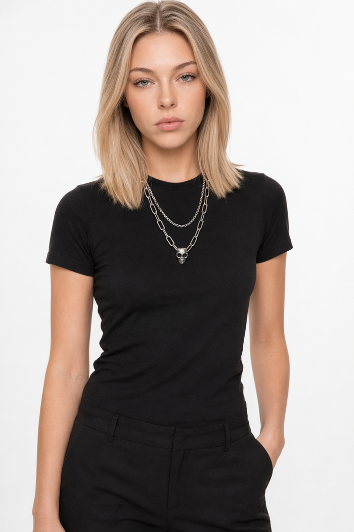 Skull Layered Choker Chain Necklace for a Distinctive, Multilayered Look Default