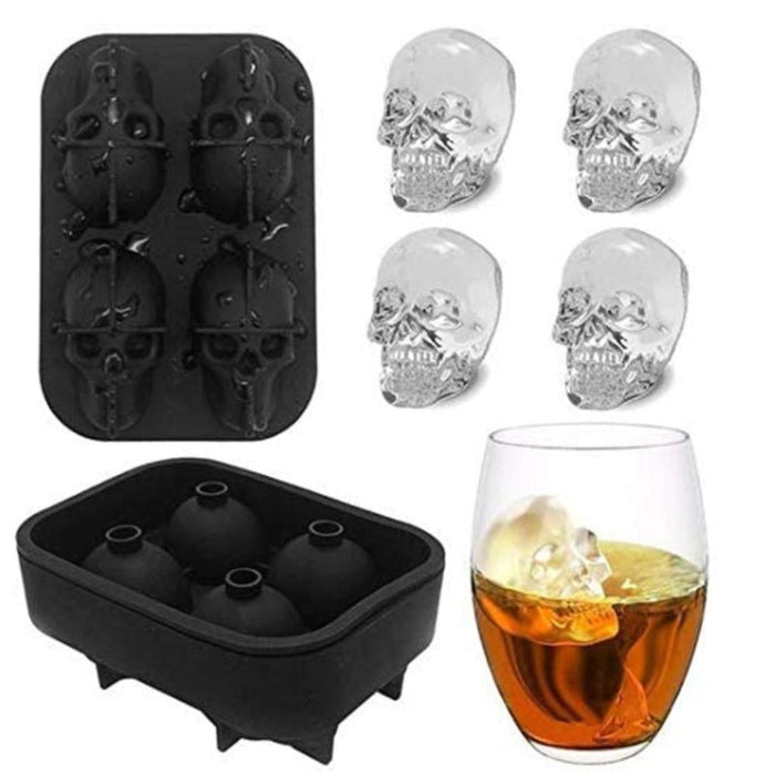 Skull Shape Ice Cube Mold for Spooky Skeleton Themed Beverages: black, clear skull, gothic style