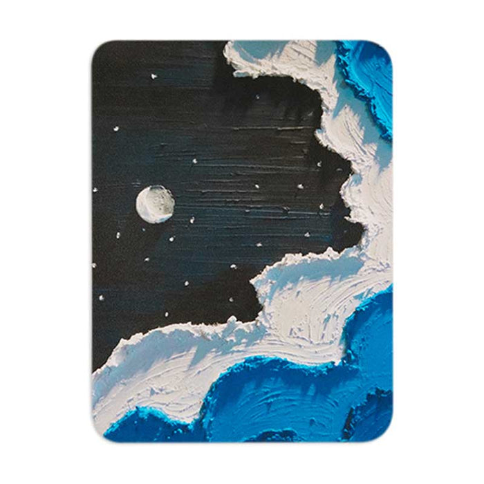 Sky Mouse Pad with 3D Design: light blue, white crescent moon and clouds, textured whimsical celestial art style
