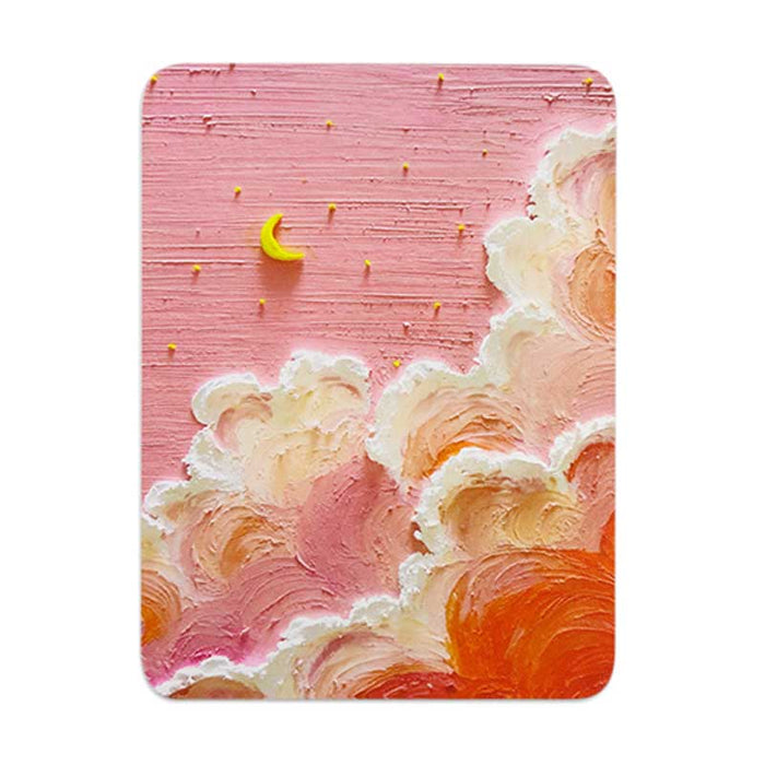 Sky Mouse Pad with 3D Design: light blue, white crescent moon and clouds, textured whimsical celestial art style