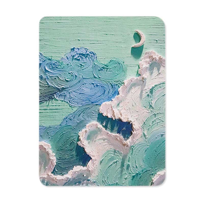 Sky Mouse Pad with 3D Design: light blue, white crescent moon and clouds, textured whimsical celestial art style