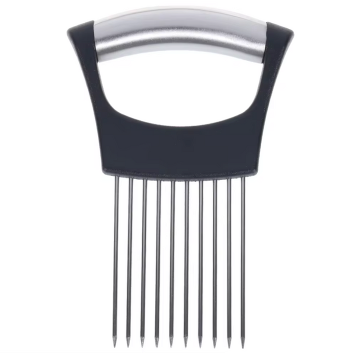 Slicing Tool for Onions, Durable Stainless Steel: black, silver onion, minimal kitchen tool style