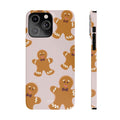Slim Case for iPhone, Gingerbread Cookie Design: pale pink, brown gingerbread people, cute cartoon style